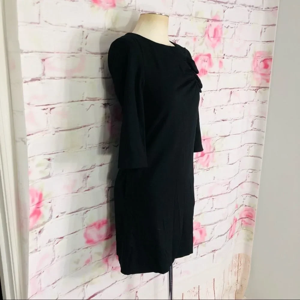 Kate spade 3/4 sleeve black side ruffle dress